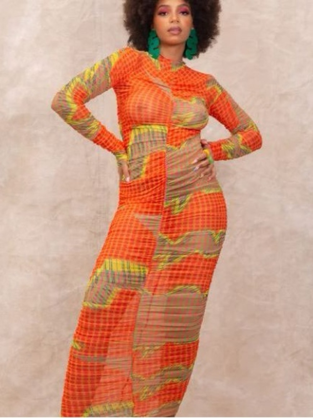 Kai Collective Gaia Long Sleeve Dress Orange RARE